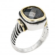 2-Tones Plated With Black  Cubic Zirconia Classic Rings, Size 6