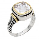 2-Tones Plated With Black  Cubic Zirconia Classic Rings, Size 6