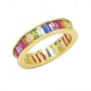 Rhodium Plated Multi-Color Cubic Zirconia Ring