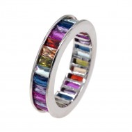 Rhodium Plated Multi-Color Cubic Zirconia Ring