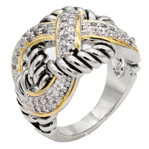 2-Tones Cubic Zirconia Classic Rings, Size 9