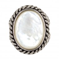 Antique Silver Plated with Oval Mother of Pearl Statement Classic Ring