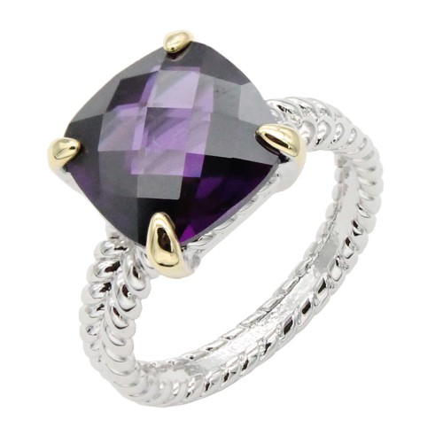 Two-Tone Plated Purple CZ Rings. Size 9