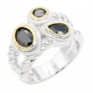 Two-Tone Plated Black CZ Rings. Size 9