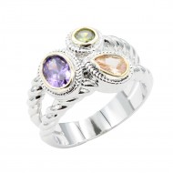 Two-Tone Plated Multi CZ Rings. Size 9