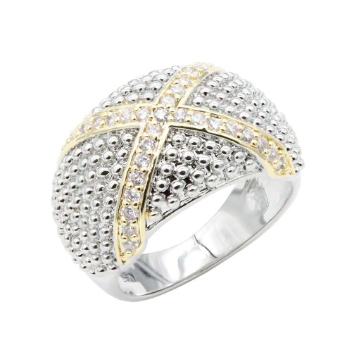 Two-Tone Plated Clear CZ Rings. Size 9