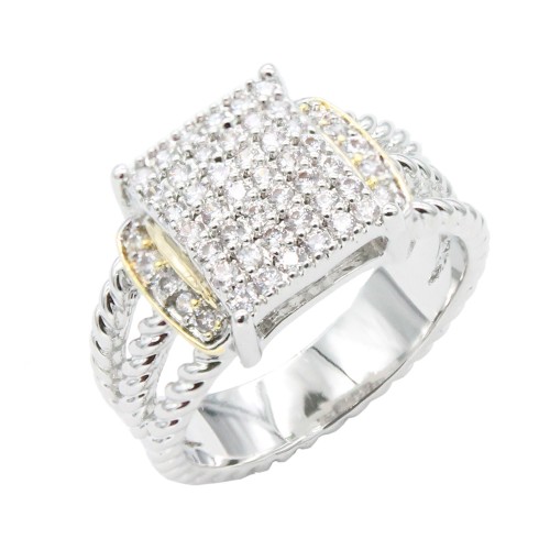 Two-Tone Plated Clear CZ Rings. Size 9