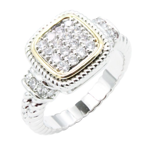 Two-Tone Plated Clear CZ Rings. Size 9