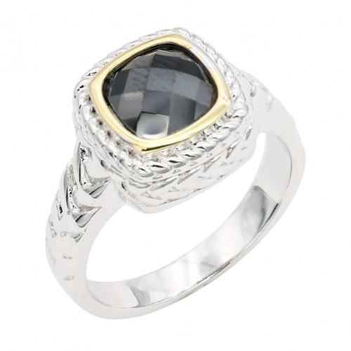 Two-Tone Plated Black CZ Rings. Size 9