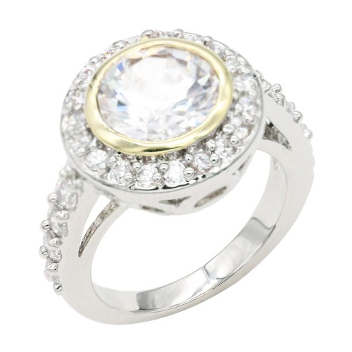 Two-Tone Plated Clear CZ Rings. Size 9