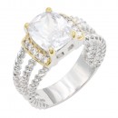 Two-Tone Plated Clear CZ Rings. Size 9