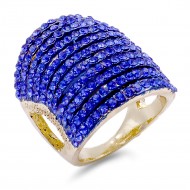 Gold Plated 11 Rows Royal Blue Crystal Statement Cocktail Ring