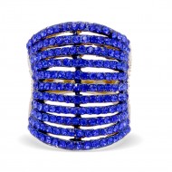 Gold Plated 11 Rows Royal Blue Crystal Statement Cocktail Ring