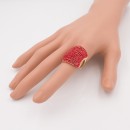 Gold Plated 11 Rows Light Siam Red Crystal Cocktail Rings