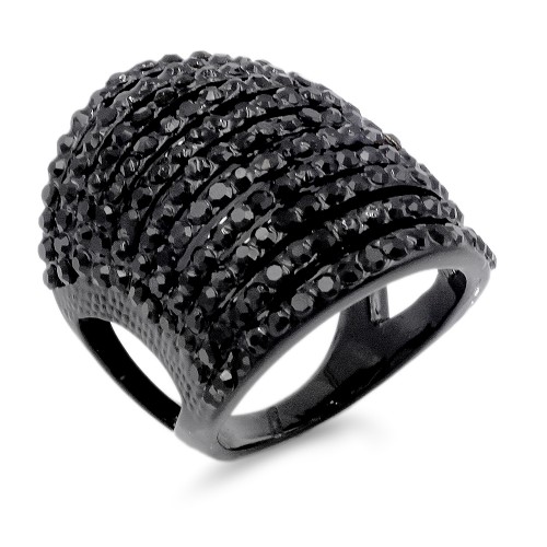 Jet Black Tone with 11 Rows of Cubic Ziconia Statment Cocktail Ring