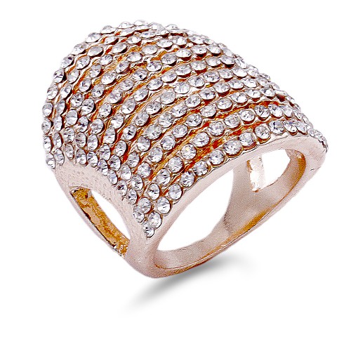 Rose Gold Plated with 11 Rows of Cubic Ziconia Statement Cocktail Ring