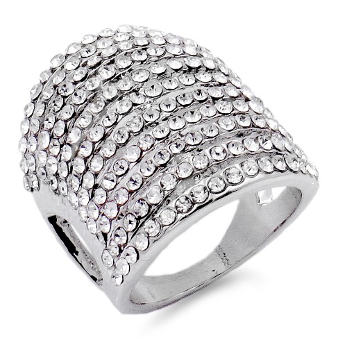 Rhodium Plated with 11 Rows of Clear Cubic Ziconia Statement Cocktail Ring