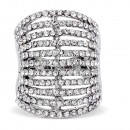 Rhodium Plated with 11 Rows of Clear Cubic Ziconia Statement Cocktail Ring
