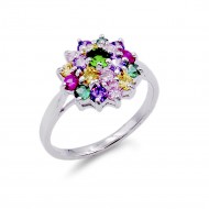 Rhodium Plated With Multi-Color CZ Engagement Rings
