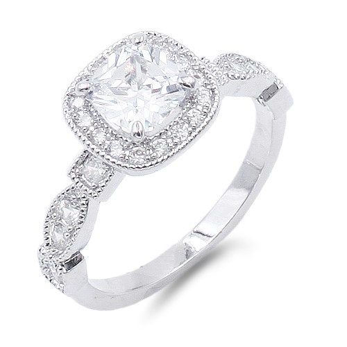 Rhodium Plated with Cubic Zirconia Wedding Engagement Sized Rings