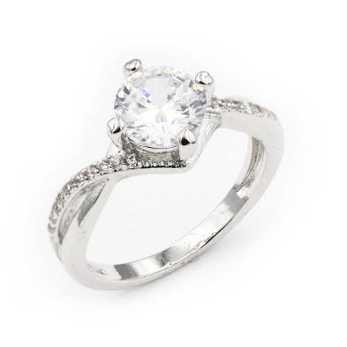 Rhodium Plated Engagement Rings with Clear CZ
