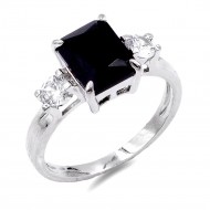 Rhodium Plated With Black CZ Engagement Ring