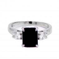 Rhodium Plated With Black CZ Engagement Ring