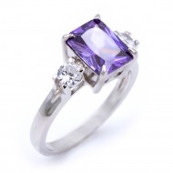 Rhodium Plated With Purple CZ Cubic Zirconia Wedding Sized Rings
