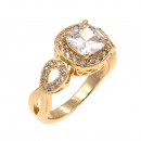 Gold Plated with Clear Cubic Zirconia Wedding Statement Halo Ring
