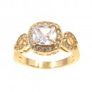 Gold Plated with Clear Cubic Zirconia Wedding Statement Halo Ring