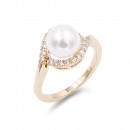 Rhodium Plated Micro Crystal Paved Pearl Statement Ring