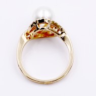 Gold plated Micro Crystal Paved Pearl Statement Ring