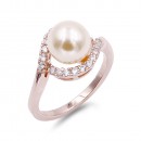 Rose Gold Plated Micro Crystal Paved Pearl Statement Ring