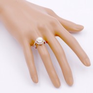 Rhodium Plated Micro Crystal Paved Pearl Statement Ring