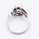 Rhodium Plated Micro Crystal Paved Pearl Statement Ring