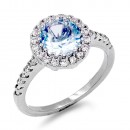 Rhodium Plated With Aqua Blue CZ Engagement Rings