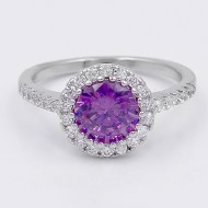 Rhodium Plated With Purple CZ Engagement Rings
