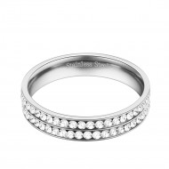 Stainless Steel Rhodium Plated Double Lines CZ Eternity Band Engagement Ring