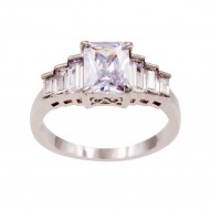 Rhodium Plated With Clear Cubic Zirconia Wedding Engagement Rings