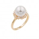 Rhodium Plated With Pearl and Clear Cubic Zirconia Wedding Engagement Rings
