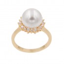 Gold Plated With Pearl and Clear Cubic Zirconia Wedding Engagement Rings