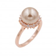 Rose Gold Plated With Pearl and Clear Cubic Zirconia Wedding Engagement Rings