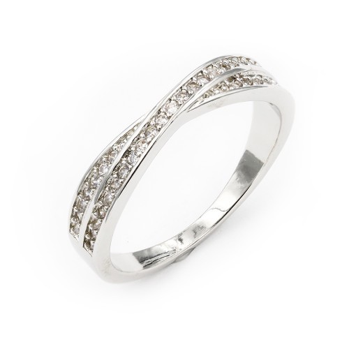 Rhodium Plated Wedding Rings with CZ