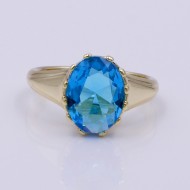 Gold Plated with Aqua Blue Oval CZ Cubic Zirconia Wedding Rings