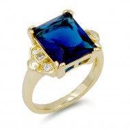 Gold Plated With Sapphire Blue Color CZ Cubic Zirconia Wedding Rings