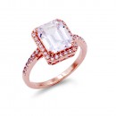 Rose Gold Plated With Clear Radiant Cut CZ Engagement Rings
