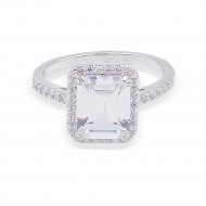 Rhodium Plated With Clear Radiant Cut CZ Engagement Rings