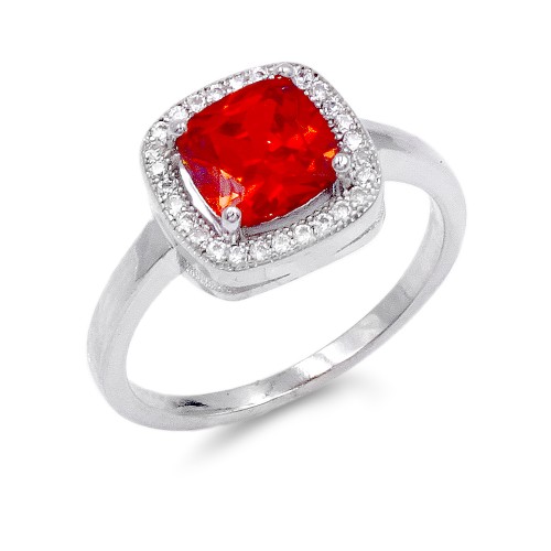 Rhodium Plated Red Color CZ Ring