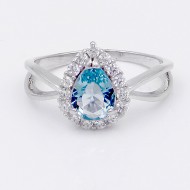 Rhodium Plated Blue Color CZ Ring