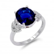 Rhodium Plated Blue Color CZ Ring